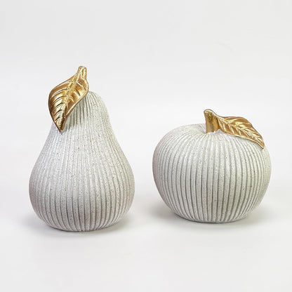 Apple and Pear Decor Set, Modern Fruit Sculpture Home Decor, White and Gold Decorative Ornaments for Living Room Bedroom Desk Shelf Coffee Table, Aesthetic Room Decor Unique Gift1
