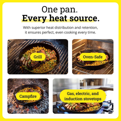 Pre-Seasoned Cast Iron Dual Handle Pan, Pfas-Free, 12 Inches | Cast Iron Dual Handle Pan, Oven & Stovetop Safe, Non-Toxic, Induction Compatible, Made in USA, Naturally Nonstick6