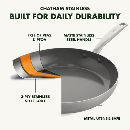 Chatham Tri-Ply Stainless Steel Healthy Ceramic Nonstick 8" Frying Pan Skillet, Pfas-Free, Induction Suitable, Dishwasher Safe, Silver3