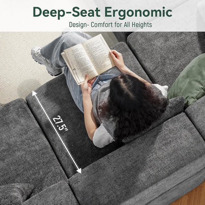 Modular Sectional Cloud Couch for Living Room - 130'' 6 Seater Convertible Chenille Couches Set with Ottoman, No Assembly Compression Sofas, Comfy Floor Sofa with Memory Foam, Grey6