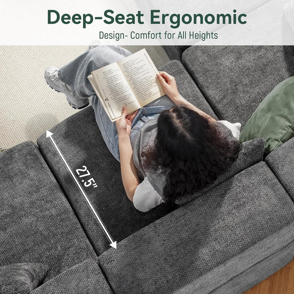 Modular Sectional Cloud Couch for Living Room - 130'' 6 Seater Convertible Chenille Couches Set with Ottoman, No Assembly Compression Sofas, Comfy Floor Sofa with Memory Foam, Grey6