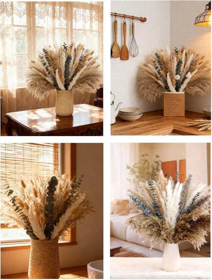 120 PCS Dried Pampas Grass, Dried Flowers, Reed Grass Bouquet for Bohemian Flowers Home Table Wedding Decoration, Rustic Farmhour.(Light Brown)6