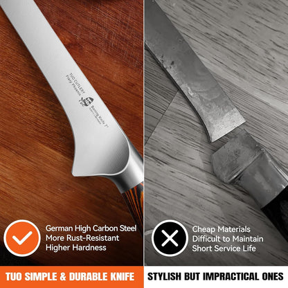 Boning Knife, 7 Inch Sharp Fillet Knife for Trimming Meat with Bones, Woodgrain Pakkawood Handle, High Carbon German Steel, Gift Box Included7