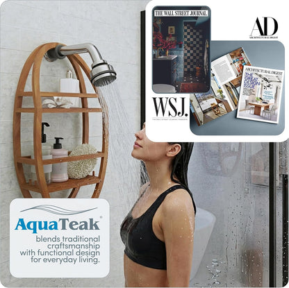Moa Oval Teak Shower Organizer, Hanging Caddy with Hooks7