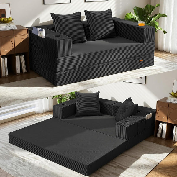 Futon Sofa Bed, Convertible Sofa Bed, Folding Boneless Couches1
