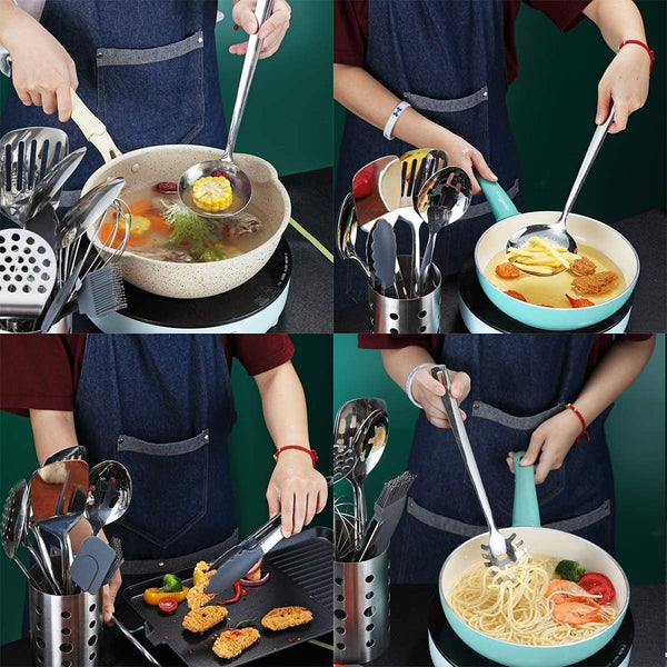 Stainless Steel Cooking Utensils Set,  13 Pieces Kitchen Utensils Set, Kitchen Tools Set with Utensil Holder Non-Stick and Heat Resistant,Dishwasher Safe, Easy to Clean (13 Packs)6