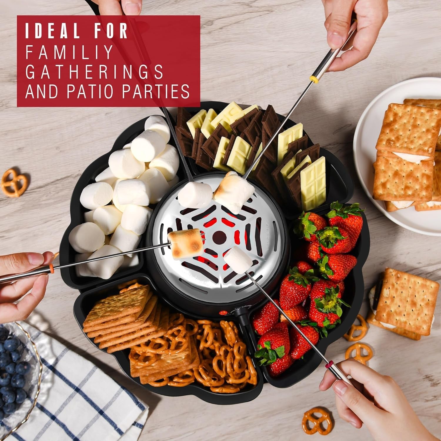 2-in-1-electric-s-mores-maker-fondue-pot-tabletop-indoor-smores-kit-with-4-roasting-forks-4-detachable-trays-1-flameless-temperature-controlled-heater-movie-night-supplies-housewarming-gifts