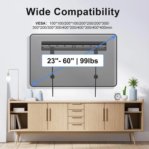 Studless TV Wall Mount for Most 23-60 Inch Tvs up to 99 Lbs, Low Profile No Drill TV Mount, Drywall Bracket with Max VESA 400X400Mm, No Stud, No Drill, Easy Install, MF84