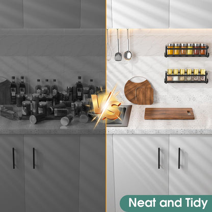 2 Pack Wall Mounted Spice Rack for Spice Jars & Seasonings (Black)7