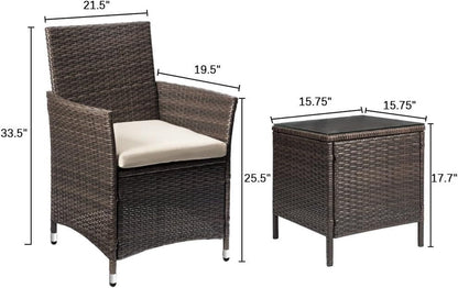 3 Piece Patio Furniture Set Outdoor Wicker Conversation (Brown) | PE Rattan Patio Porch Table and Chairs Set of 2 for Balcony Garden and Yard8