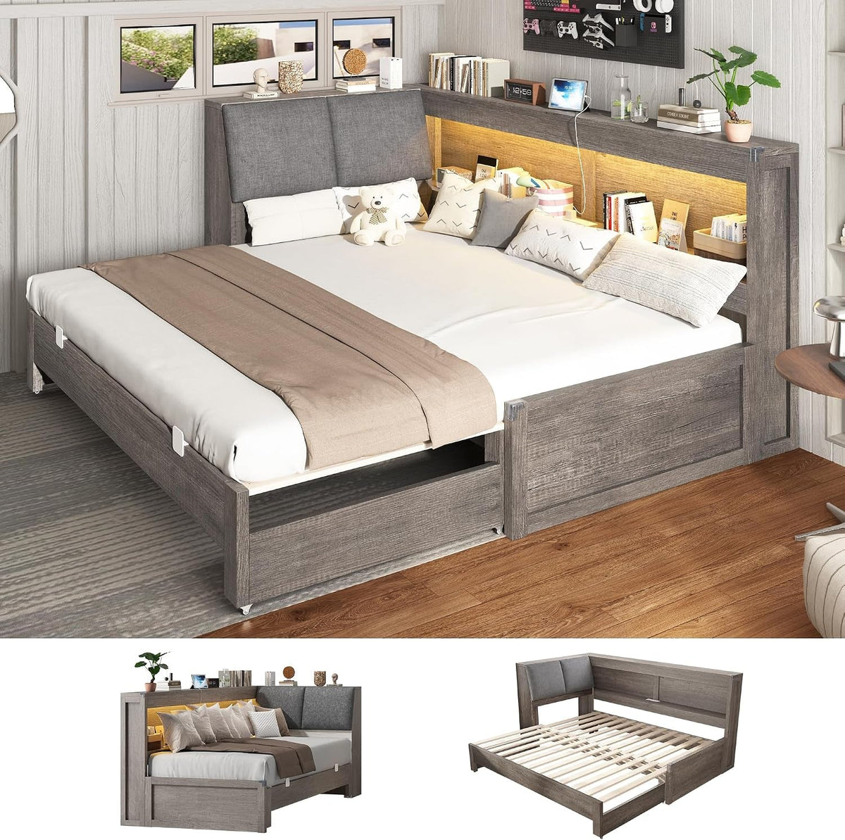 twin-daybed-with-wood-trundle-and-storage-bookcase-headboard-gray