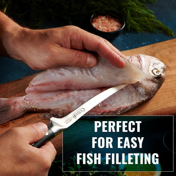 7" Fillet Knife for Fish & Meat and 6" Boning Knife – Razor Sharp, Flexible High Carbon German Steel, Full Tang Ergonomic Handle Design6