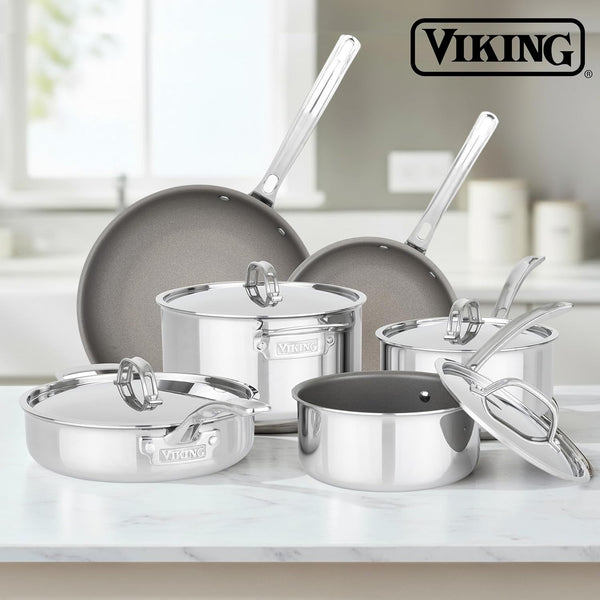 Viking Pureglide Pro 3-Ply Nonstick Cookware Set, Made without PFAS, 10-Piece Induction Pots and Pans Set, Metal Utensil Safe Titanium Nonstick Surface, Oven Safe to 600F8