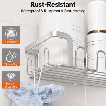 Corner Shower Caddy 3 Pack, Wall Mounted Adhesive Shower Caddy with Soap Holder and 24 Hooks, No Drill Rustproof Stainless Steel Shower Shelf for inside Shower, Silver7