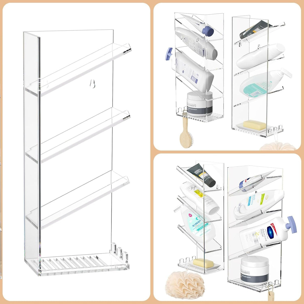 acrylic-bathroom-organizer-caddy-shampoo-holder-combination-shelf
