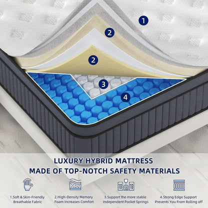 14 Inch Medium Firm King Size Mattress [Upgraded] King Hybrid Mattresses in a Box with Gel Memory Foam & Pocket Springs, Strong Edge Support,Pressure Relief,Certipur-Us,365-Night Trial3