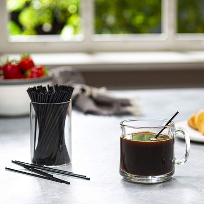 5 Inch Coffee & Cocktail Stirrers [1000 Count] Straws | 5" Stir Sticks, Hot or Cold Drinks, Bpa-Free Plastic, Sleek Black Look, Cafes, Bars & Offices5