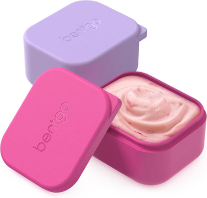 Bentgo Sidekicks 2-Pack Silicone Container Set - Dipping Sauce Cups for Condiments & Small Snacks, Reusable, Durable, & Leak-Proof Liquid Storage, Salad Dressing Container - 2.6 Oz (Lavender & Pink)1