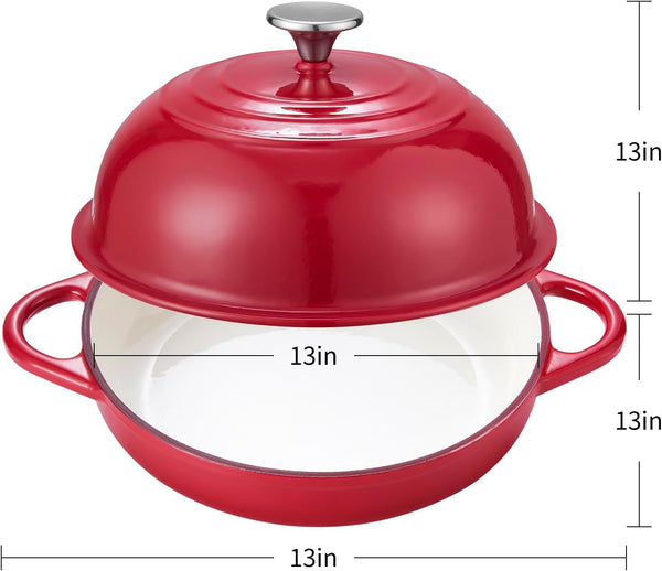 Dutch Oven Cast Iron Bread Oven with Cloche Dome Lid for Baking Sourdough, Artisan Bread, Pizza | Enameled Cast Iron Combo Cooker for Baking, Braising, Roasting | Magenta Enameled Finish9
