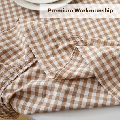 Taupe White Gingham Tablecloth round Dia.70“7