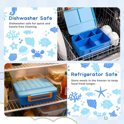 Bento Lunch Box for Kids with 8Oz Soup Thermo Leak-Proof Lunch Food Containers with Snack Sauce Container for Kid Girls Boys to School,Blue Bag6