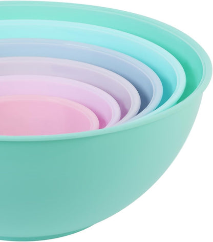 BPA Free Plastic round Mixing Bowl with Lids, 12 Pack Nesting Bowls with Lids Set, Microwave and Dishwasher Safe Prep & Serving Bowls Great for Mixing, Baking, Serving (Pinkish Green, 12Pcs)3