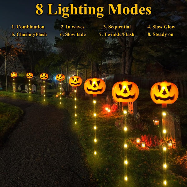 Outdoor Halloween Decorations Solar Pumpkin Lights, 6 Pack Pumpkin Decor Solar Halloween Lights, Orange Pumpkin Solar String Lights for outside Garden Yard Lawn Pathway Party Halloween Decor6