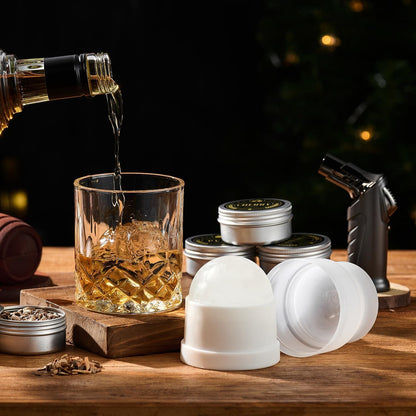 Whiskey Smoker Kit with Torch - 6 Flavors Wood Chips, 2 Glasses, 2 Ice Ball Molds - Cocktail Smoker Infuser Kit, Old Fashioned Drink Smoker Kit, Birthday Bourbon Whiskey Gifts for Men,Dad(No Butane)5