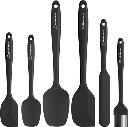 6 Pieces Silicone Spatula Set with Silicone Brush,Mixing-Black1