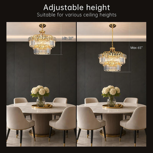 15-Light Modern Luxury Gold round Crystal Chandeliers for Dining Room 24"5