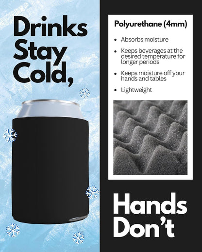 25 Pack Black Blank Can Cooler Sleeves, Customizable Bulk Insulated Foam for Beer, Collapsible Plain Drink Holder, Cold Soda Insulator, 12Oz Regular, 16Oz Tall Cans6