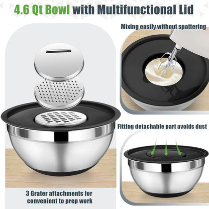 Mixing Bowls with Lid Set, Nesting Bowl for Storing, Black6