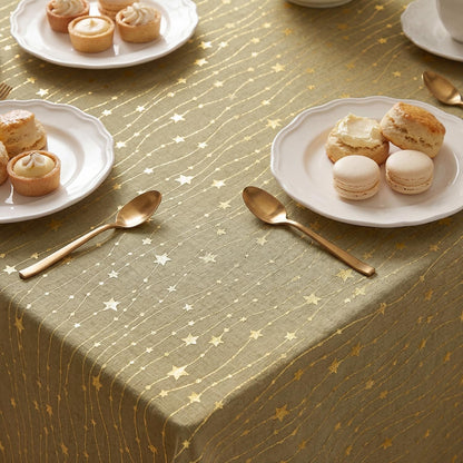 Khaki Rustic Tablecloth, Glod Sequin, 60×84 Inch Rectangular4