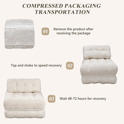 Folding Sofa Bed,Convertible Sleeper Chair for Adults, Folding Sofa Bed Foam Filling Couch with Pillow，Sleeper Chairs Single Size Floor Mattress,White7