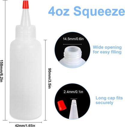 5Pcs Squeeze Bottles, 4 Oz Plastic Condiment Squeeze Bottles with Red Twist Top Cap, Empty Squeeze Bottles for Sauces, Ketchup, Mustard, Syrup, Oil, Dressings, Travel, Lab, and Crafts2