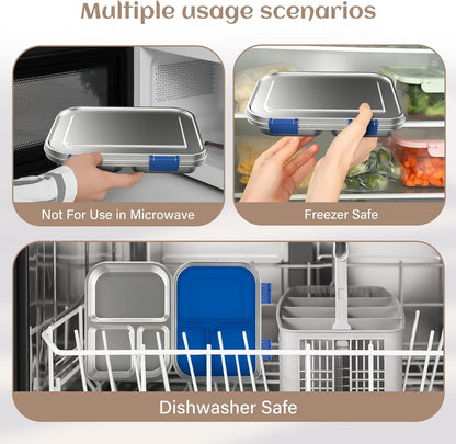 Stainless Steel Bento Box Kids, 3 Compartments Leak Proof Metal Bento Lunch Box, 304 Stainless Steel Bento Lunch Containers for School and Office,Dishwasher Safe, Bpa-Free-Blue6