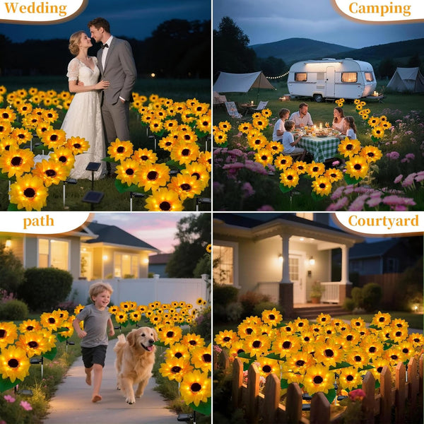 Outdoor Solar Garden Stake Lights,Upgraded LED Solar Powered Light with 3 Sunflower, Waterproof Solar Decorative Lights for Garden, Patio, Backyard (1 Pack 3 Flower)4