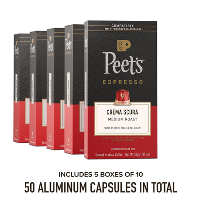 Peet'S Coffee, Medium Roast Espresso Capsules, Compatible with Nespresso Original Machine, 100% Arabica Coffee - Crema Scura Intensity 9, 50 Count (5 Boxes of 10 Espresso Capsules)3