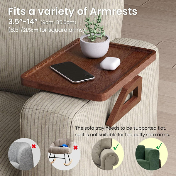 Couch Arm Tray,Bamboo Folding Sofa Tray,Sofa Armrest Tray Clip-On Couch Desk for Drinks,Snacks,Phone,Remote Control（Brown）4