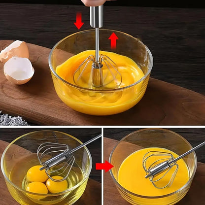 Stainless Steel Semi-Automatic Whisk,Egg Whisk Hand Push Rotary Blender | Versatile Hand Push Mixer Stirrer Tool,For Cooking Kitchen Home Egg Milk,10 Inches6