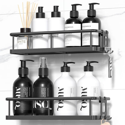 Shower Caddy Adhesive, Rustproof Shower Organizer, Large Capacity Shower Shelves for inside Shower, No Drilling Bathroom Organizers and Storage for Home Decor （2 Pack Black）1