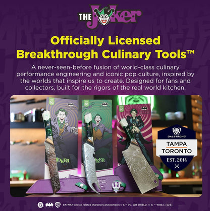 Joker Edition 8" Chef Knife (DC Official License) — 5-Layer 9CR18MOV Stainless, 8–12° Edge, Unique Joker-Art Resin Handle — for Collectors, Gift-Giving & Real Kitchen Use4