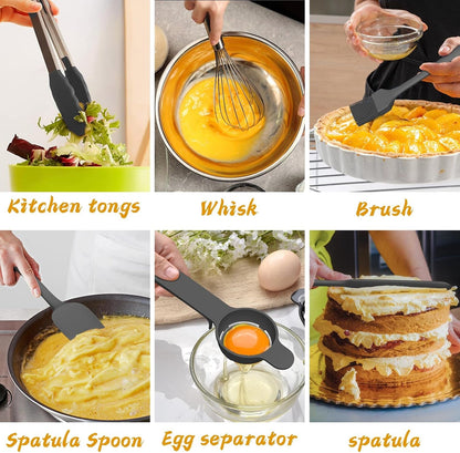 Mixing Bowls with Airtight Lids, 20 Piece Stainless Steel Metal Nesting Bowls, Non-Slip Silicone Bottom, Size 7, 3.5, 2.5, 2.0,1.5, 1,0.67QT Great for Mixing, Baking, Serving (Grey)4