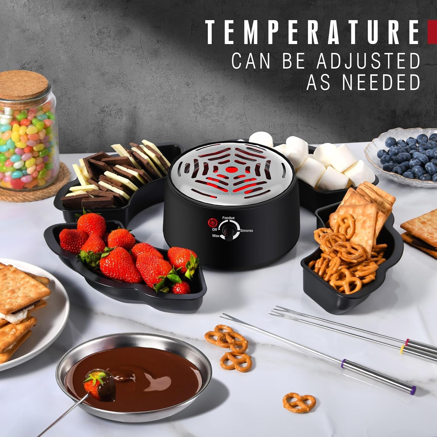 2-in-1-electric-s-mores-maker-fondue-pot-tabletop-indoor-smores-kit-with-4-roasting-forks-4-detachable-trays-1-flameless-temperature-controlled-heater-movie-night-supplies-housewarming-gifts
