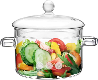 Glass Pots for Cooking on Stove, 1.5L/50Oz Glass Cooking Pot with Lid, Heat-Resistant Simmer Pot for Stove Potpourri, Saucepan Pot Fits for Cooking, Soup, Milk, Tea.1