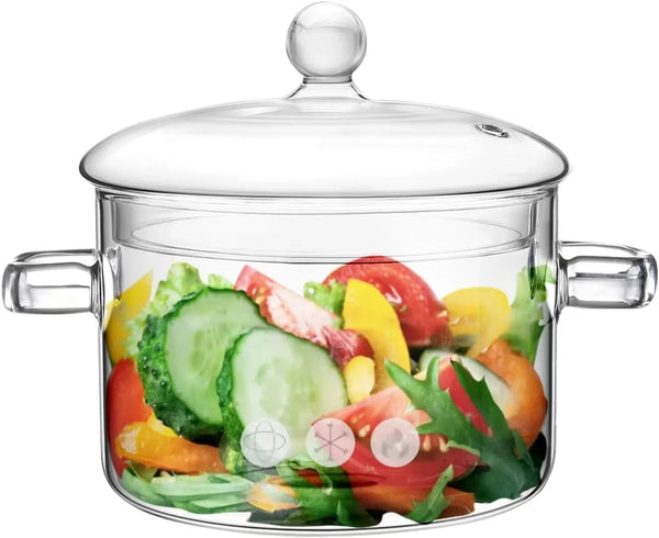 Glass Pots for Cooking on Stove, 1.5L/50Oz Glass Cooking Pot with Lid, Heat-Resistant Simmer Pot for Stove Potpourri, Saucepan Pot Fits for Cooking, Soup, Milk, Tea.1