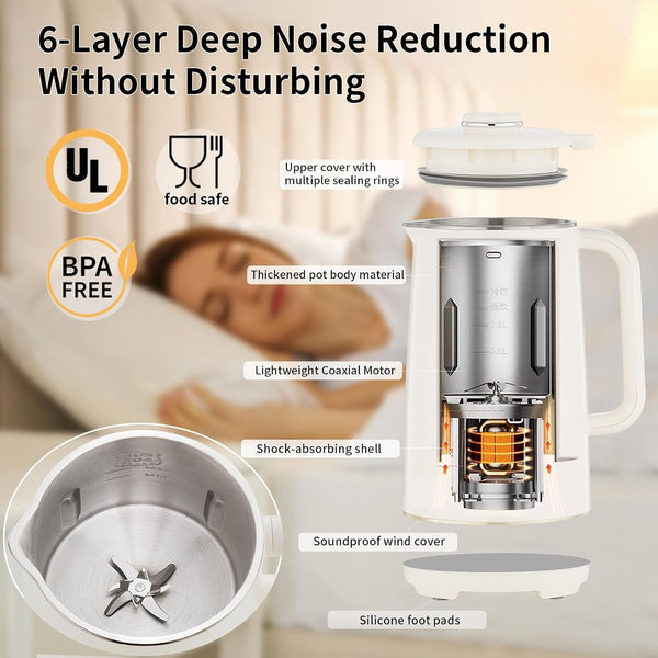 Kuhuz Nut Milk Maker,42Oz Plant Based Milk Machine for Homemade Almond/Oat/Soy,10-In-1 Countertop Blender with Juice/Milkshake/Food Processor/Boil Water,Delay Start/Keep Warm/Self Cleaning,White3