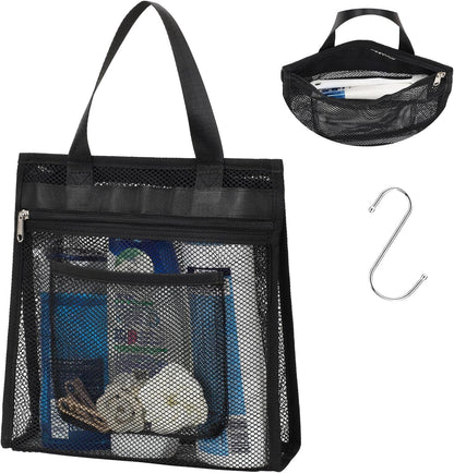Small Mesh Shower Caddy Portable - Zipper Gym Shower Bag for Travel, Black1