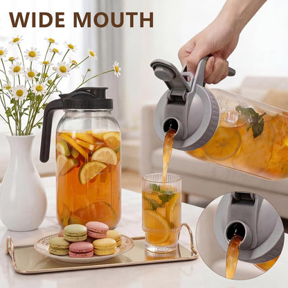 3 Pack Glass Pitchers with Lid, 64 Oz Sun Tea Pitcher, Half Gallon Mason Jar Pitcher with Wide Mouth Airtight Lid for Ice Tea, Cold Brew Coffee, Fridge Water, Milk, Juices, Leak Proof Water Jug4