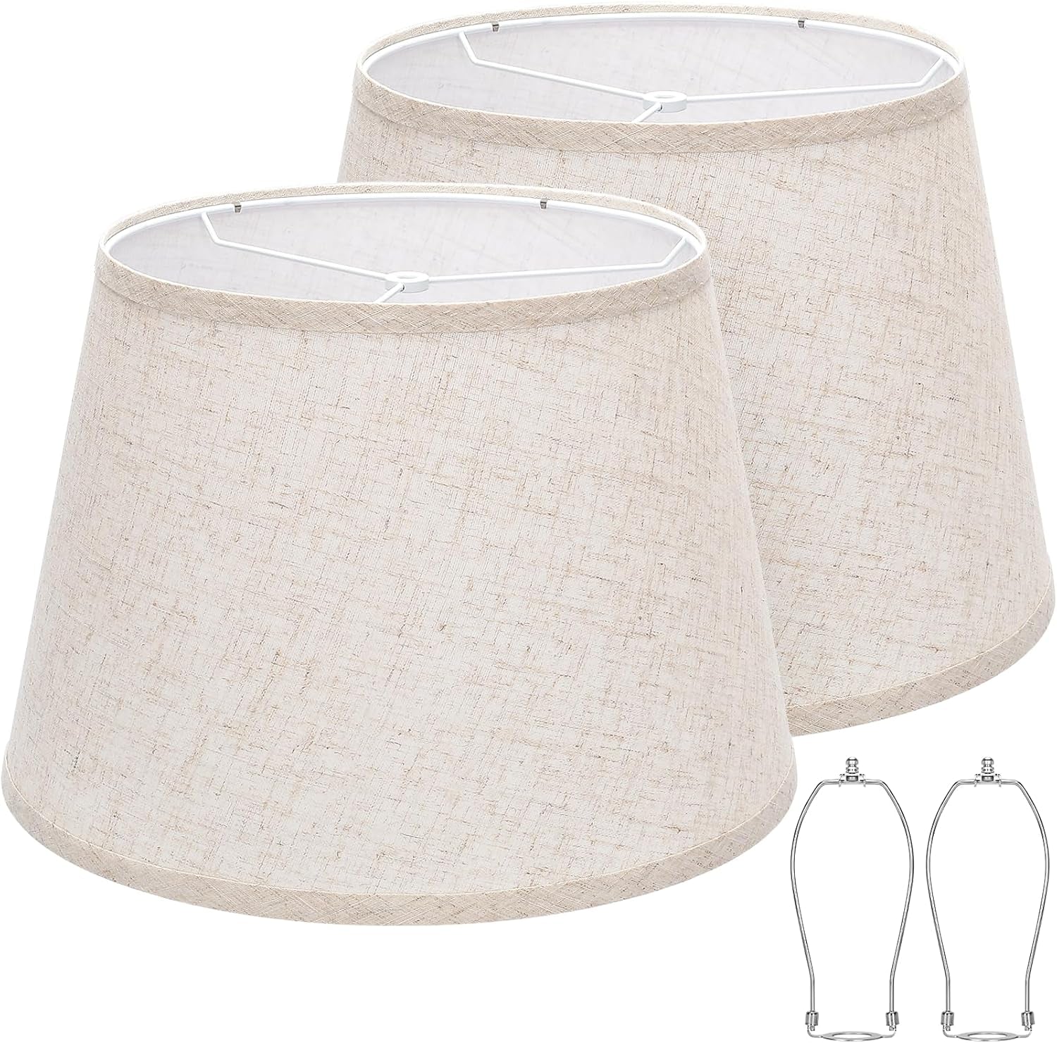 large-drum-lamp-shades-set-of-2-12top-x-16bottom-x-11high-beige-lampshades-for-table-lamps-floor-lamps-natural-linen-replacement-lamp-shades-spider-harp-holders-included-easy-assembly